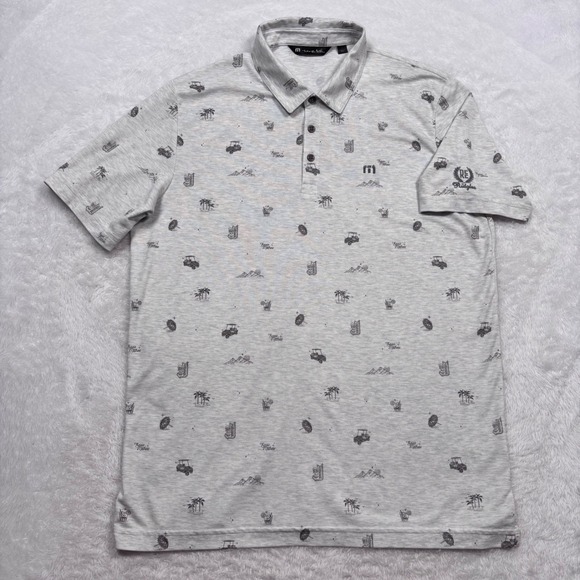 Travis Mathew Polo Men XL (FIT M) Gray Stolen Time Tropical Golf Cart Ridglea - Picture 3 of 13